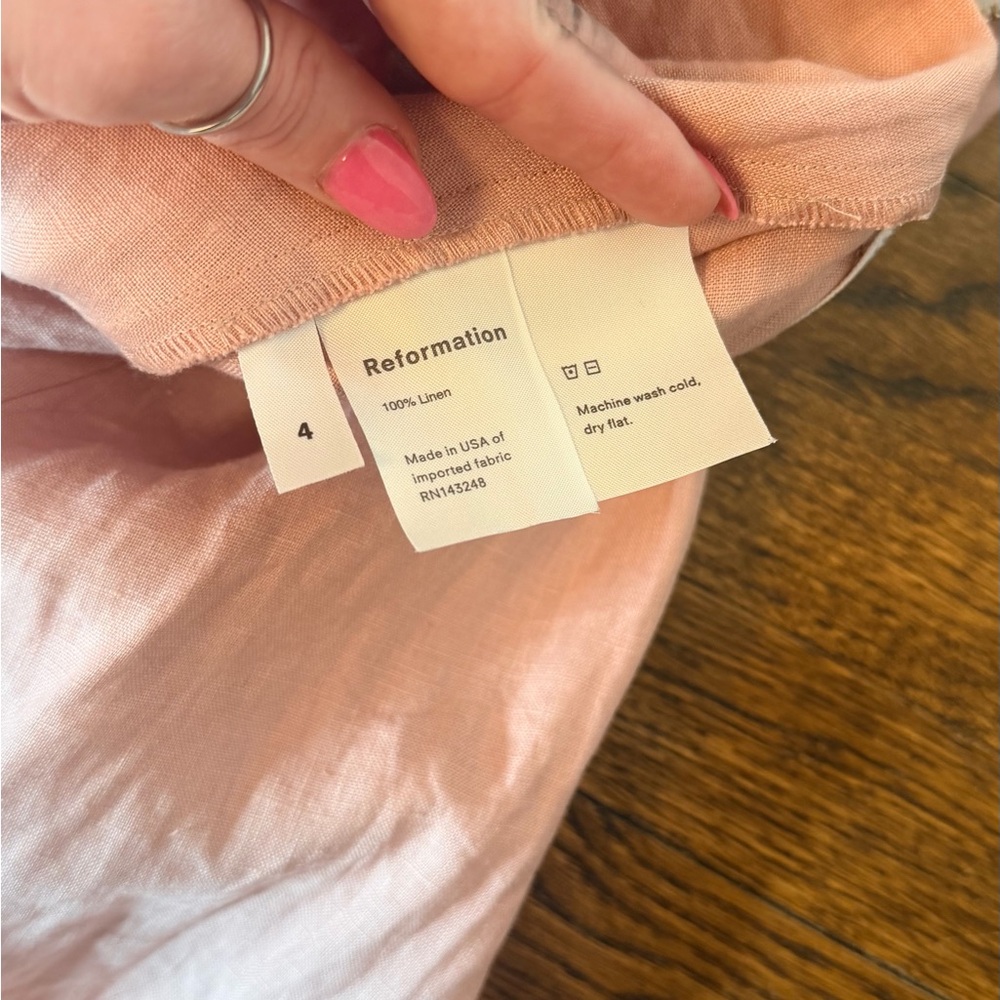 Reformation Linen Midi Dress | Size 4 | Peach | Button Front | Smocked Back - Picture 3 of 4